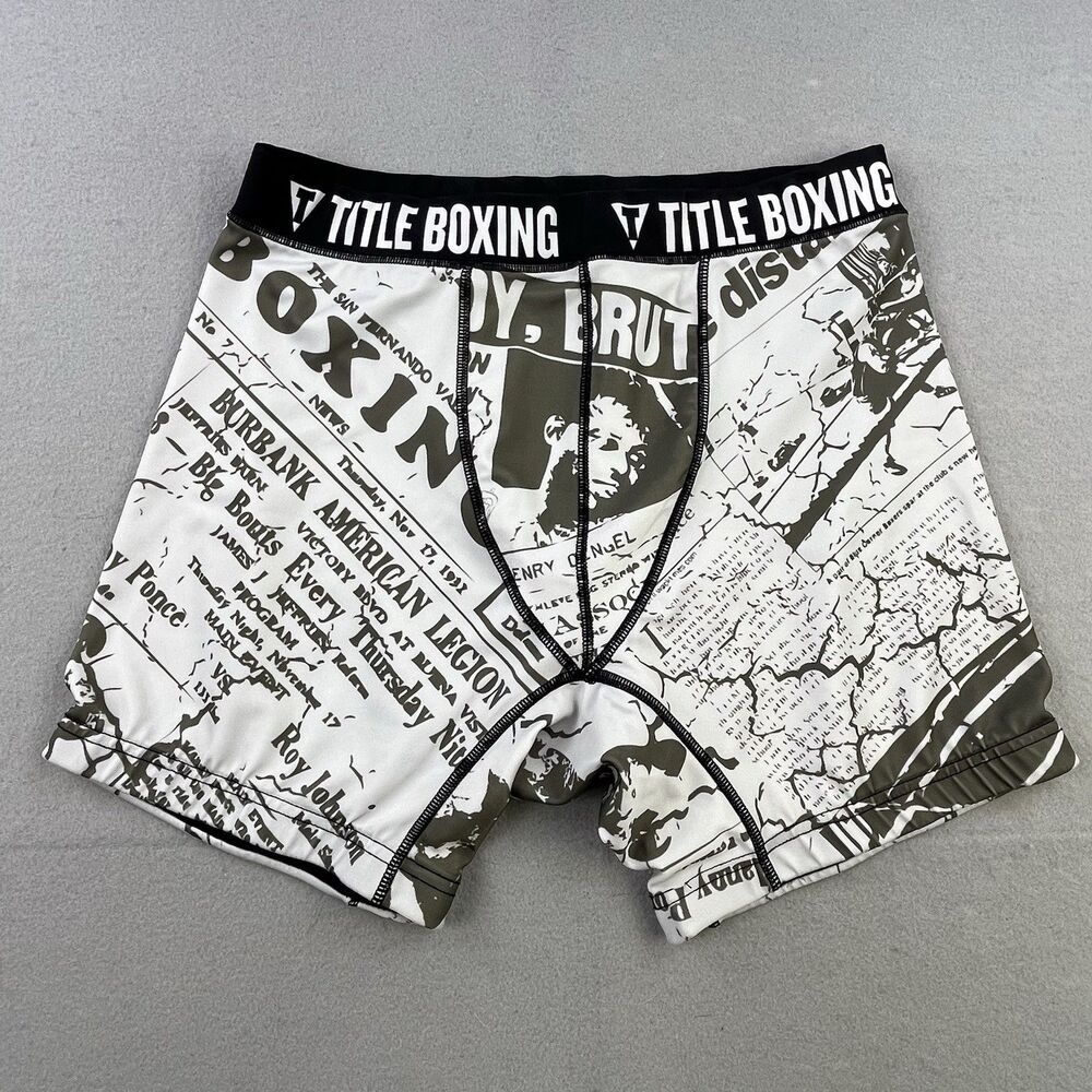 Title Boxing Shorts Large MMA Fighting Training Martial Arts Vintage Newspaper